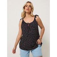 Yours Curve Ditsy Floral Vest Top - Black