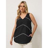 Yours Curve Stitched Detail Vest - Black