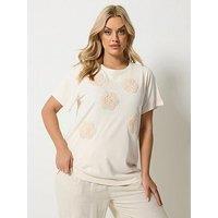 Yours Curve Applique Daisy T-Shirt - Cream