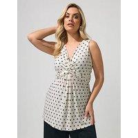 Yours Curve Polka Dot Sleeveless Knot Front Top - Ivory