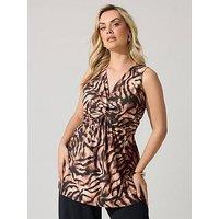 Yours Curve Zebra Print Sleeveless Knot Front Top - Black