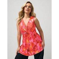 Yours Curve Abstract Sleeveless Knot Front Top - Black