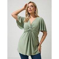 Yours Curve Angel Sleeve Knot Front Top