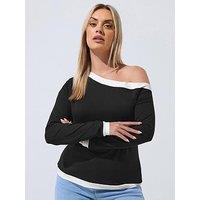 Yours Curve Constrast Shoulder Side Top - Black