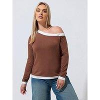 Yours Curve Constrast Shoulder Side Top - Black