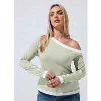 Yours Curve Constrast Shoulder Side Top - Black