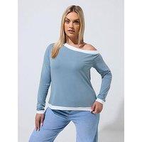 Yours Curve Constrast Shoulder Side Top - Black