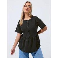 Yours Curve Button Down Peplum Top - Black