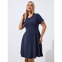 Yours Curve Skater Pleat Dress - Blue