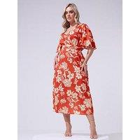Yours Curve Floral Linen Look Wrap Dress