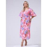 Yours Curve Floral Linen Look Wrap Dress