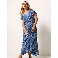 Yours Curve Tile Print Crinkle Maxi Dress - Blue