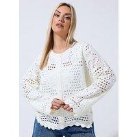 Yours Curve Floral Crochet Cardigan - Cream