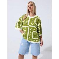 Yours Curve Crochet Boxy Top - Green
