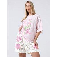 Yours Curve Crochet Floral Print Shorts - White