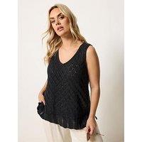Yours Curve Pointelle Knitted Vest Top - Black