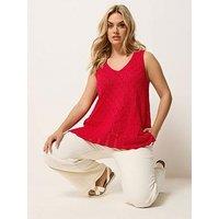 Yours Curve Pointelle Knitted Vest Top - Red