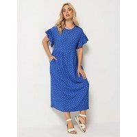 Yours Curve Spot Print Frill Sleeve Midaxi Dress