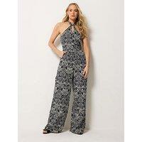 Long Tall Sally Ikat Halterneck Jumpsuit - Blue