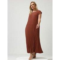 Yours Curve Pleated Dress - Brown
