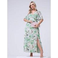 Yours Curve Floral Wrap Mesh Dress