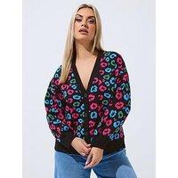 Yours Curve Leopard Print Balloon Sleeve Cardigan - Black