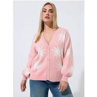 Yours Curve Sun Print Balloon Sleeve Cardigan - Pink