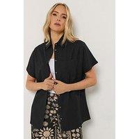 Long Tall Sally Short Sleeve Linen Shirt - Black