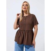 Yours Curve Chocolate Peplum Top - Brown