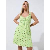 Yours Curve Gingham Fruit Print Mini Dress - Green