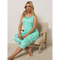 Yours Curve Soft Touch Abstract Crop Pyjama Set - Green