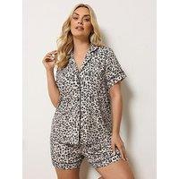 Yours Curve Soft Touch Animal Print Crop Pyjama Set - Cream