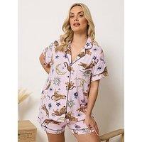 Yours Curve Soft Touch Celestial Crop Pyjama Set - Pink