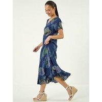 Roman Petite Abstract Print Layered Hem Dress