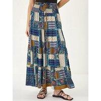 Roman Paisley Print Shirred Maxi Skirt