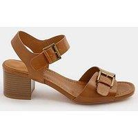 Yours Double Buckle Casual Block Heel - Brown