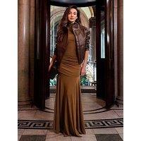 Michelle Keegan Dropped Waist Ruched Maxi Dress - Tobacco