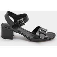 Yours Double Buckle Casual Block Heeled Sandals - Black