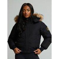 Zavetti Canada Womens Hooded Faux-Fur Trim Padded Bomber Jacket - Black