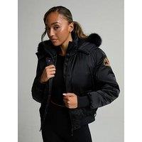 Zavetti Canada Womens Olivia Platinum Hooded Bomber Jacket - Black