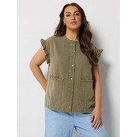 Yours Curve Crochet Edge Waistcoat - Green