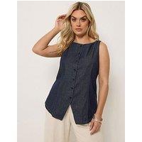 Yours Curve Elongated Waistcoat - Blue