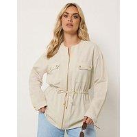 Yours Curve Linen Look Shacket - Cream