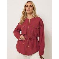 Yours Curve Linen Look Shacket - Red