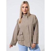 Yours Curve Washed Utility Jacket - Brown