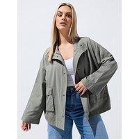 Yours Curve Washed Utility Jacket - Grey