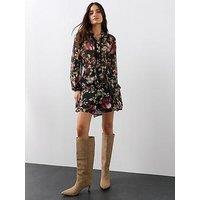 The Very Collection Lace Insert Tie Waist Fit And Flare Mini Dress - Floral