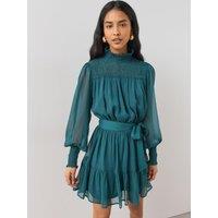 The Very Collection Womens Shirred Embellished Tie Waist Mini Dress - Green