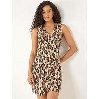 Roman Dusk Animal Print Buttoned Dress