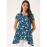 Roman Floral Puff Print Hanky Hem Tunic Top